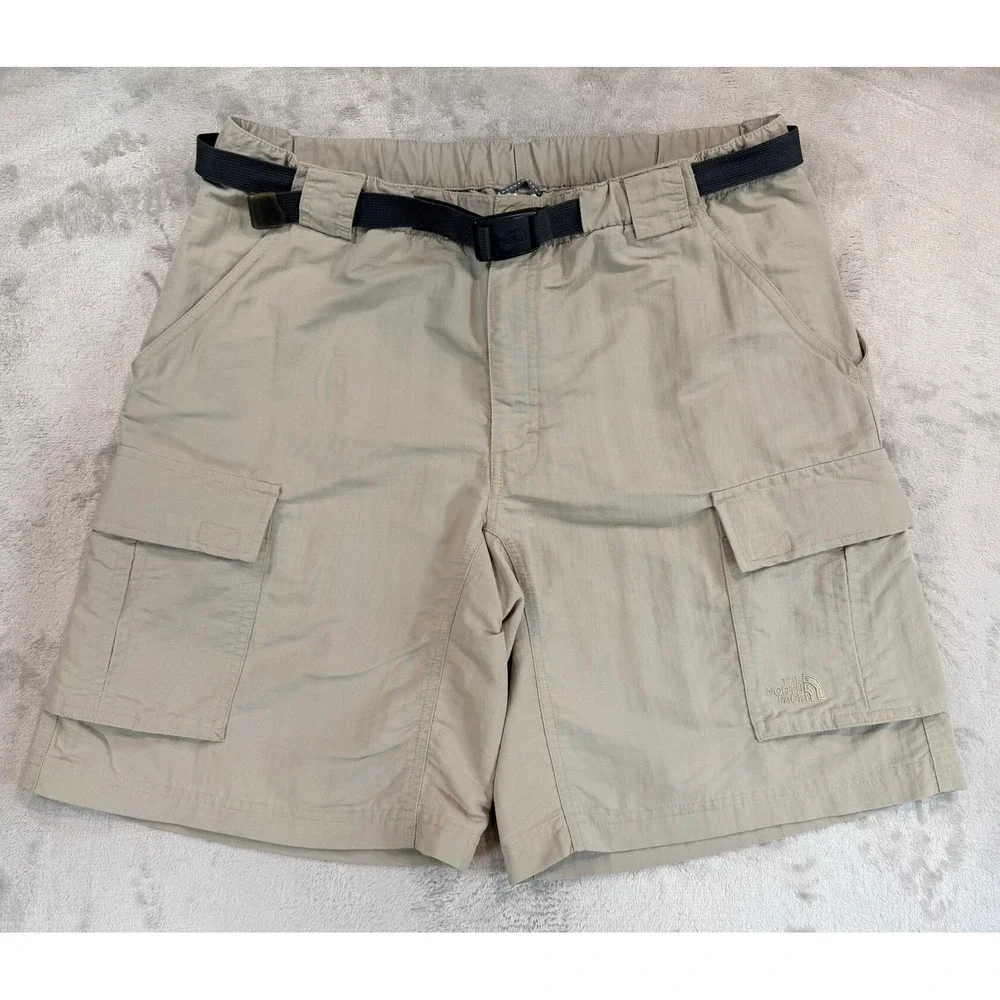 Vintage The North Face Mens Cargo Shorts Hiking Belted Khaki 10